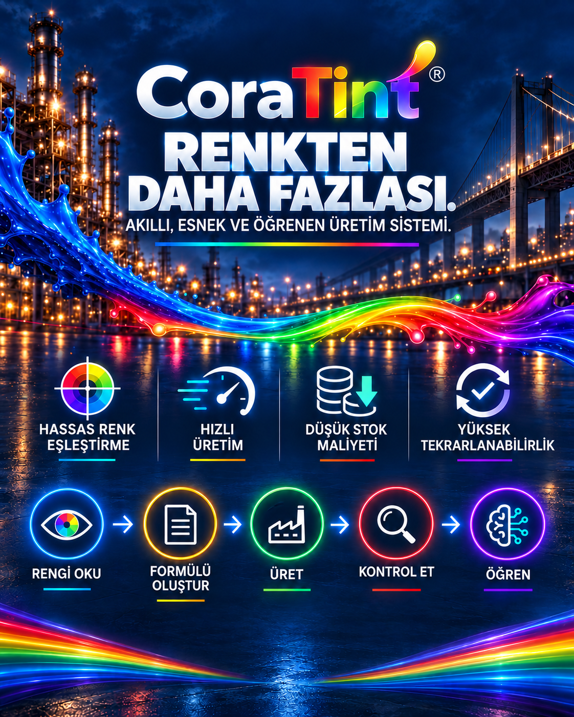 CoraTint tanıtım görseli: renk sistemi ve üretim